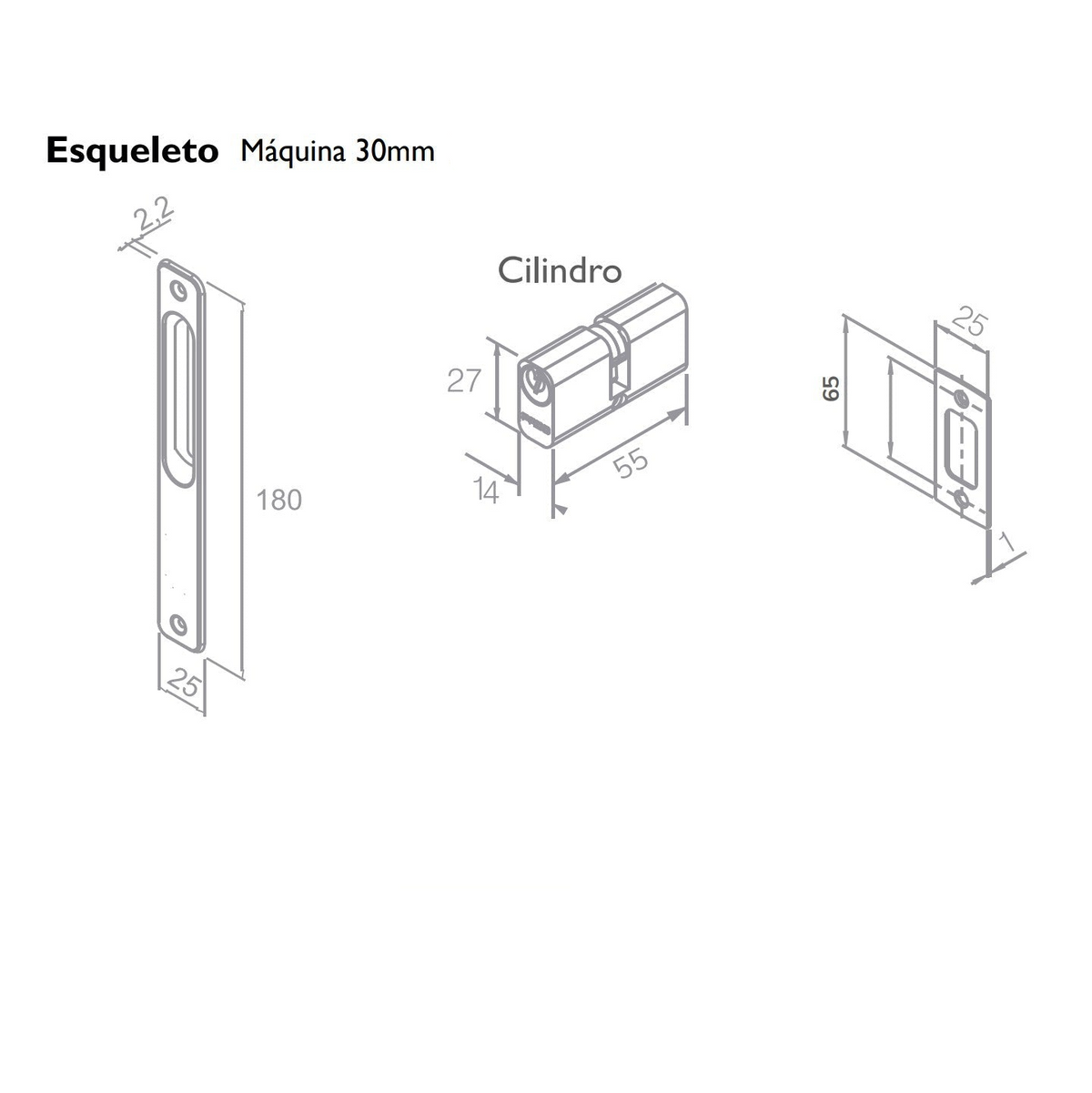 Cerradura ZM Puerta Corrediza 450 30mm Latón CIL 55mm Crom Pado